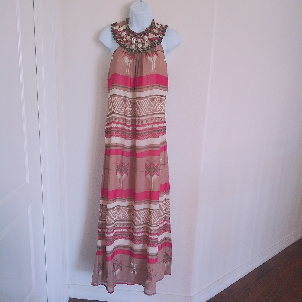 Boston Proper Maxi Halter Beaded Lined Dress